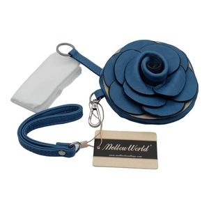 Mellow World Camellia Blue Vegan Leather Flower Coin Pouch Wristlet New